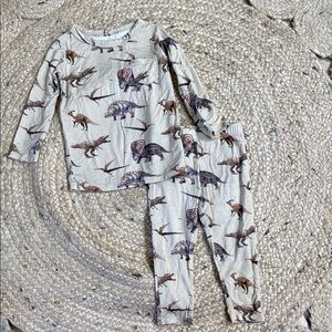 Posh Peanut Cream and Brown Pajama Sets with Dinosaue Print